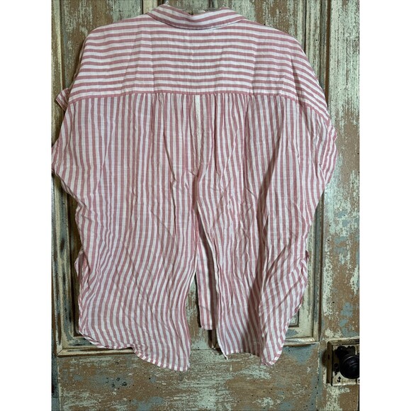Madewell Women's Button Up Top Large Pink White Stripe Back Tie - Picture 7 of 11